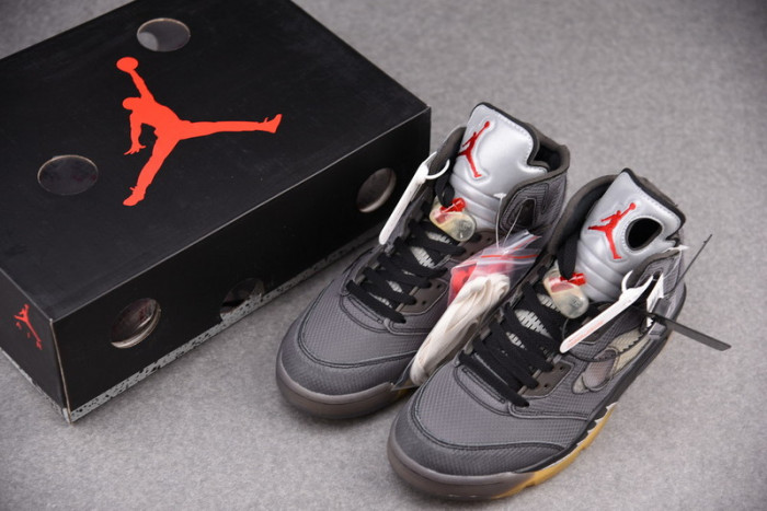 air jordan 5 retro ofw black/muslin-fire red  ct8480-001