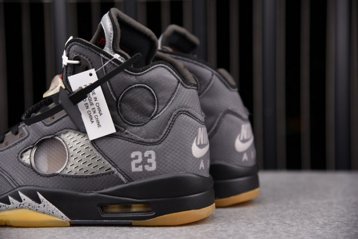 air jordan 5 retro ofw black/muslin-fire red  ct8480-001