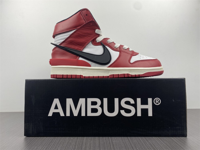 ambush x nike sb dunk high varsity red black white cu7544-102