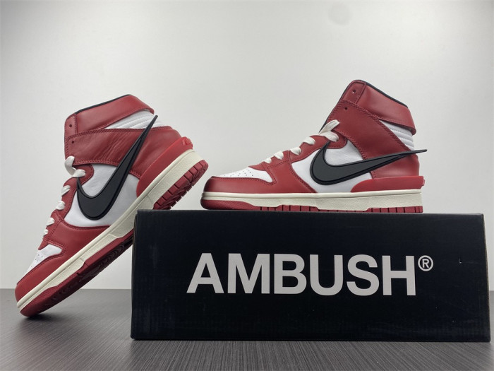 ambush x nike sb dunk high varsity red black white cu7544-102