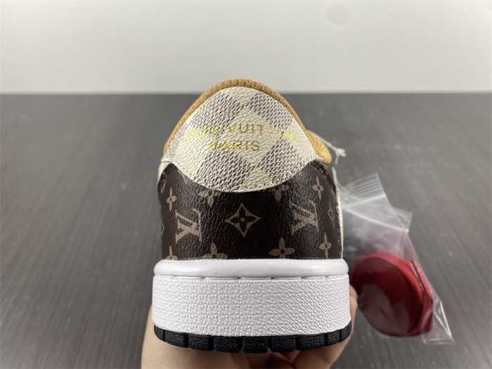 travis scott x nike air jordan 1 low og l0vt monogram brown damier azur dm7866-216