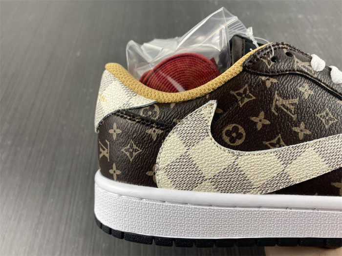 travis scott x nike air jordan 1 low og l0vt monogram brown damier azur dm7866-216