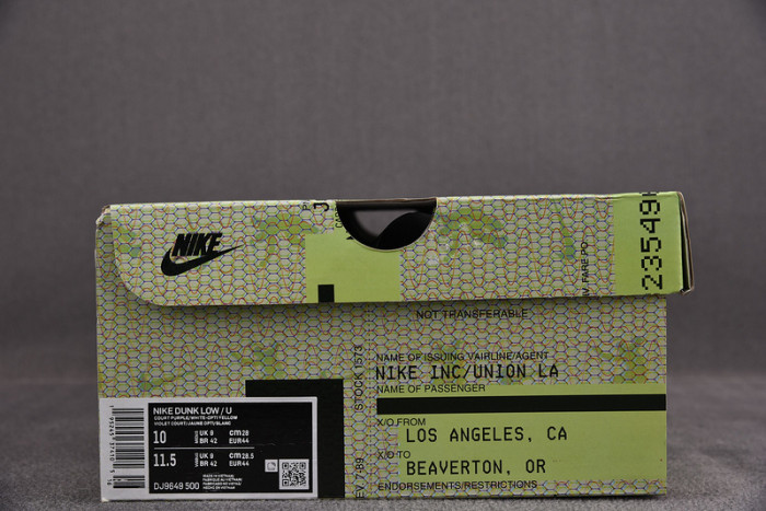 union nike dunk low purple gold dj9649-500