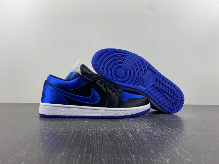 air jordan 1 black and blue satin low top  921193-007
