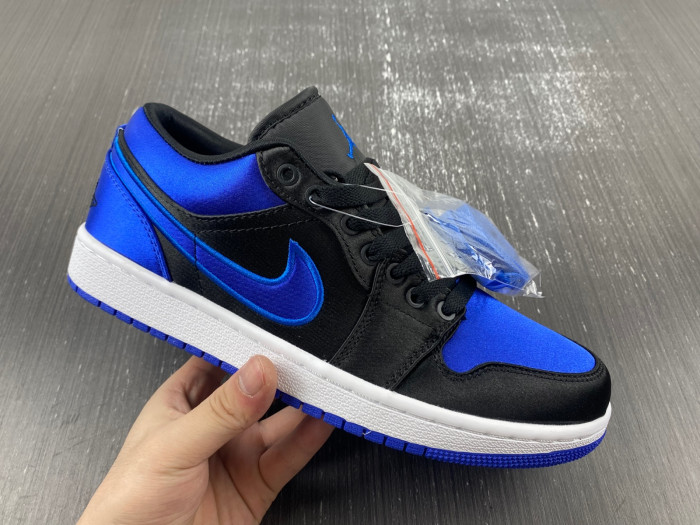 air jordan 1 black and blue satin low top  921193-007