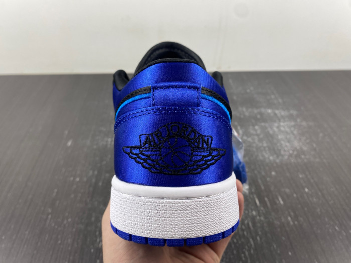 air jordan 1 black and blue satin low top  921193-007